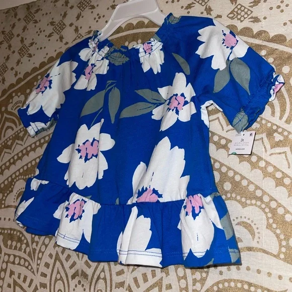 NWT “CARTER’S” GIRLS CUTE BLUE & WHITE FLORAL TOP, RUFFLE AT BOTTOM…SIZE 3T - Picture 2 of 3
